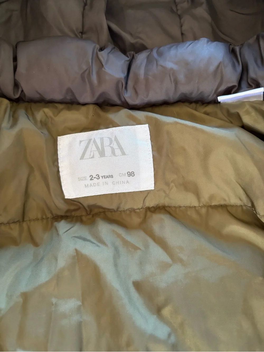 Zara parka‎ winter coat boys olive green 2-3 yrs old.